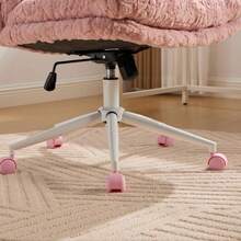 Office Chair With A Wide Seat (67 Cm), In Faux Rabbit Leather With A Metal Base, Adjustable And Swivel, Ideal For A Home Office Or Dressing Table (Pink), DE1875PK - Pink - View 4