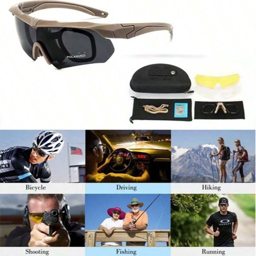 Gafas de tiro resistentes al viento, protección UV, gafas de moto HD, ajuste cómodo para ciclismo - Caqui - Ver 1