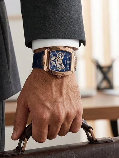 Guess Men's Fashion Business Casual Wristwatch, Three-Eye Multi-Function Dial, Quartz Movement, Silicone And PU Leather Strap, Suitable For Daily Wear, Parties And Other Occasions