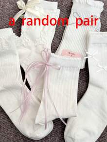 1/5 Đôi tất cổ ngắn mỏng trang trí nơ ren trắng, tất mùa hè phong cách Nhật Bản dễ thương cho bé gái, phong cách múa ba lê, mùa thu - trắng - Xem 8