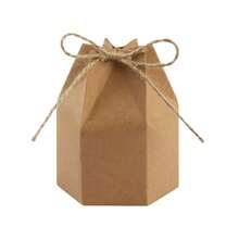 50个/包（50个牛皮纸盒+50根麻绳）六边形牛皮纸盒，适用于包装糖果、巧克力、饼干、派对小礼物、节日、生日、婚礼礼品等。 - 彩色 - 查看 7