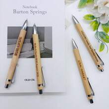 6pcs Mistakenly Printed Bamboo Retractable Ballpoint Pens - Stylus Pens, Bulk Misprinted Pens, Wholesale For Office, Home, School, Suitable For Halloween, Christmas, Black Ink, Affordable Price - Sets - View 5