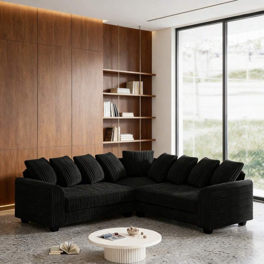 Sofas & Couches - Black + Corduroy + 5 Seat + Foam - View 1