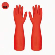 1 Pair Multi-Purpose Dishwashing Cleaning Gloves, Extra Long & Thick Kitchen Household Gloves, Suitable For Washing, Laundry And Home Cleaning, Reusable - 2pc/Red - View 11