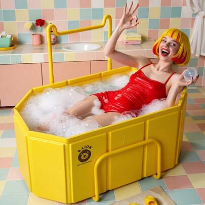 84.5 Gallon/320L Extra Large Capacity Foldable Adult Bathtub, Thick Insulation Design, No Installation Required Standalone With Towel Rack, Suitable For Ice Bath And Hot Water Bath, Easy To Store - Essential For Bathroom