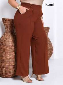 Plus Size Pantalona Duna Feminina - Rust Brown - View 1