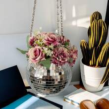 1pc Handmade Disco Style Self-Watering Plastic Desktop Planter Pot With Chain, Fashionable Home Decor - Flowerpot - View 5
