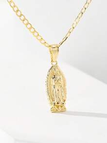 1件欧美经典铜镶嵌锆石小号瓜达卢佩圣母玛利亚吊坠项链，限量版，适合作为圣诞节/感恩节/万圣节/母亲节/情人节礼物送给情侣/朋友/教父母，也适合天主教初领圣体、日常及节日佩戴祈祷。 - 金黃色 - 查看 3