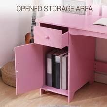 Juego de computadora y Silla para niños y niñas, Mesa de Escritura de Madera para niños con estantería, tablón de anuncios, gabinete y cajón para Edades de 3 a 8 años - Rosa - Ver 6