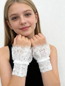 1Pair Lace Wrist Cuffs With Elastic, Decorative Fingerless Gloves For Spring Autumn Halloween - Multicolor - View 16