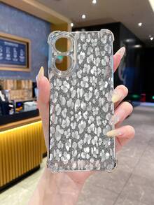 1pc Gray Glitter Anti-Fall Electroplated Camera Protective Phone Case, UV Printed, Compatible With Samsung Galaxy/Infinix/Redmi/OPPO/VIVO/Realme Android Models - Silver - View 4