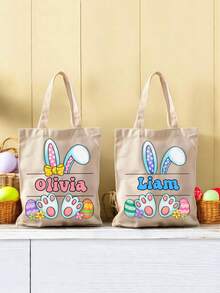 Bolsas de tela personalizadas y personalizadas para Pascua, cestas de lona personalizadas y personalizadas con conejos, regalos de Pascua - Multicolor - Ver 2