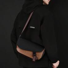 1pc Fashionable Black Leather Dumpling Bucket Tote Bag, Crossbody Shoulder Bag For Men, Adjustable Strap, Large Capacity Storage, Suitable For Shopping, Travel, School, Commuting, Gift For Boyfriend/Girlfriend, New Year - Multicolor - View 5