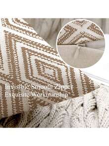 2 件装装饰枕套，波西米亚几何图案抱枕套，100% 低过敏性聚酯纤维，复古亚麻材质，隐形拉链，可机洗，简约时尚线条设计，家居装饰抱枕套，适用于沙发、客厅、卧室，不含枕芯 - 駝色 - 查看 8