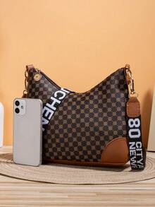 复古花卉单肩包，新款时尚百搭印花女士腋下包，斜挎水桶包，女士手提包 - 棕色 - 查看 5