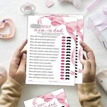 Baby Shower Games Who S Who Pink Bow Design 25 Cards Gender Reveal Party Fun - Who Mom Or Dad - View 4