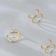 3件套简约个性双层耳环，无需耳洞，线条设计，情侣耳环，珠宝配饰 - 耳夾組合 - 查看 1