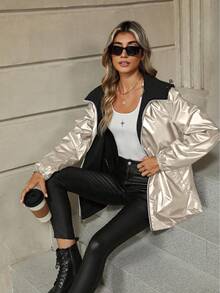 Giolshon 女士连帽外套 - 双向拉链设计，适合春秋季穿着 - 户外活动的理想之选 - 金色 - 查看 3