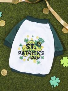 Áo nỉ cổ tròn in hình cỏ ba lá và đồng xu mừng ngày Thánh Patrick, thích hợp cho chó và mèo nhỏ mặc trong nhà hoặc ngoài trời. - màu xanh lá - Xem 2