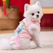 1件宠物服装，狗狗秋冬抓绒背心，猫咪无袖外套，保暖防风，毛绒狗狗猫咪服装，适合中国新年庆祝 - 适合小型、中型和大型犬，节日旗袍（纽扣未染色，介意者请谨慎购买） - 紅色 - 查看 8