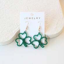 1 paire de boucles d'oreilles goutte vintage mignonnes vertes avec trèfle et paillettes creuses, cadeau de fête de la Saint-Patrick - Y1206 - Voir 6