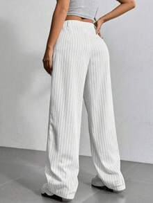 SV Striped Tailored Wide Leg Pants - Trắng - Xem 4