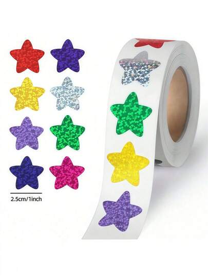 500pcs/Roll Holographic Star Stickers, Glitter Design, Suitable For Envelopes, Gift Wrapping, Journals, Scrapbooking, DIY Phone Case Decoration
