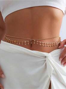 HOTNICE Bohemian Multi-Layered Sexy Bikini With Tassel Water Droplet Waist Chain Abdominal Jewelry Summer Beach Vacation Party Accessories Suitable For Women - Dây chuyền đeo eo đính kim cương - Xem 1