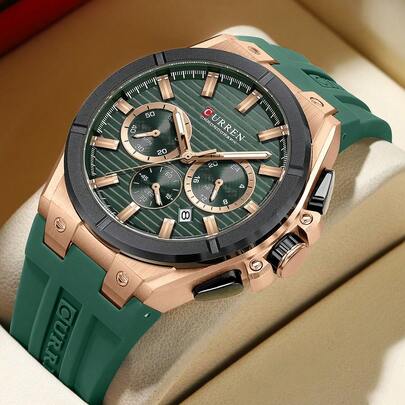 Curren Herren Luxus Sport Quarz Chronograph Wasserdicht Silikon Armband Leuchtend Automatik Datum Armbanduhr