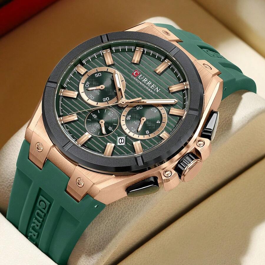 Men's Luxury Sports Quartz Chronograph Waterproof Silicone Strap Luminous Auto Date Wrist Watch