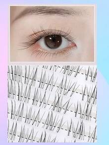 80pcs Soft, Delicate Oblique Winged Fox Style Baby Bent False Eyelashes, Transparent Stem, Natural, Messy, Fairy-Like C-Curl Eyelashes - C - View 6