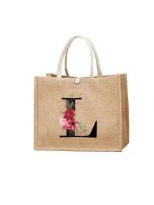 1/2 chiếc túi tote vải lanh in hoa và chữ cái A-Z, túi xách in họa tiết thời trang, túi tote và túi đựng mỹ phẩm sành điệu dành cho nữ, túi đeo vai có khóa kéo dung tích lớn, túi xách đa năng có khóa cài, túi mua sắm in họa tiết có khóa bấm, thích hợp cho đám cưới, sinh nhật, du lịch biển, kỳ nghỉ và các dịp khác. Món quà hoàn hảo cho phụ nữ, mẹ, giáo viên, bạn bè, phù dâu, sinh viên và mùa tựu trường. - Nhiều màu - Xem 18