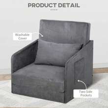 Sofa Bed 70x76x77cm, Single Sofa With Washable Cover And 2 Side Pockets, Cushions, Metal Frame, Grey For Living Room - Dark Grey - View 6