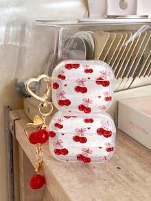 母亲节可爱樱桃耳机套，夏季假期可爱樱桃耳机套，带樱桃吊坠，1个樱桃粉色蝴蝶结印花蓝牙耳机套，加厚透明TPU防摔保护套，少女心形设计蓝牙耳机套，兼容耳塞套，适合少女心爱好者、粉色控、生日及日常使用 - 無色 - 查看 2