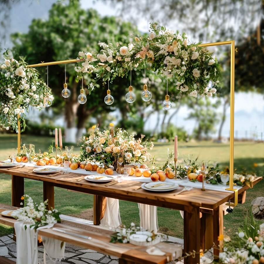 Over The Table Rod Stand With Clamps, Adjustable Length Table Arch Stand, Metal Table Backdrop Stand, Black Gold Table Hanging Decor Rod For Wedding, Birthday, Halloween, Christmas Party - Multicolor - View 1