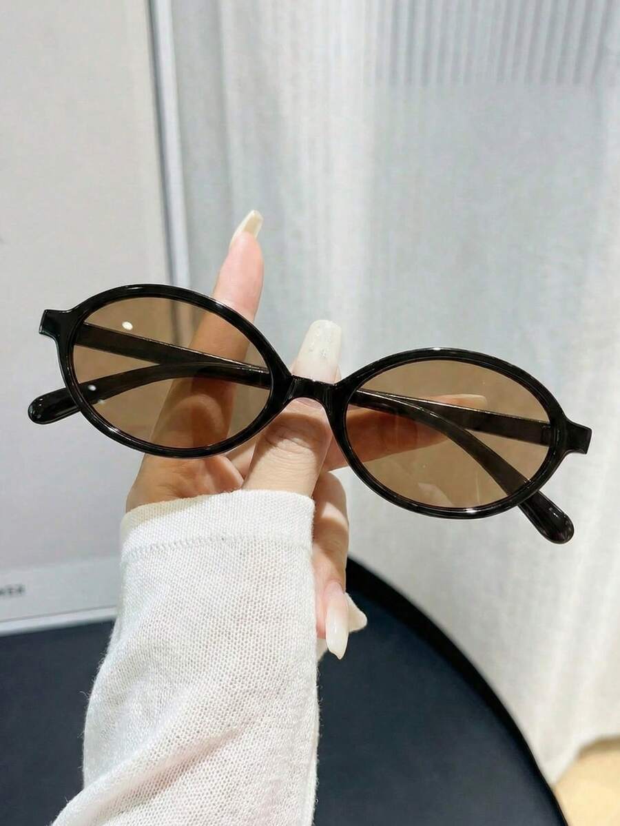 1 Pair Unisex Oval Full Frame Sunglasses, Casual Retro Style Suitable For Sweaters, Jeans, Sweatpants, Hoodies, Jackets, Dresses And Long Sleeve Shirts - Multicolor - View 1