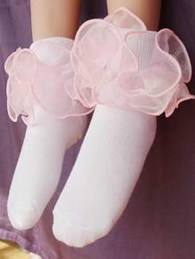 1双女童纯色荷叶边可爱日常短袜 - 彩色 - 查看 6