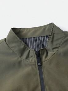 Alpha Camp Men's Casual Outdoor Jacket, Lightweight Bomber Jacket, Solid Color Gentleman Style With Pockets, Spring/Autumn Sports - Olive Green - View 3