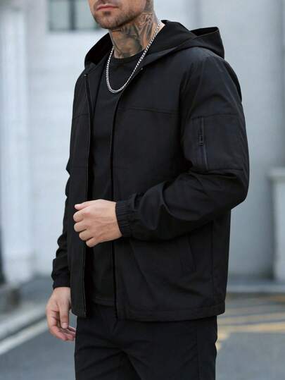 Men's Lightweight Hooded Zip-Up Jacket, Minimalist Long Sleeve Outdoor Jacket For Sports And Outdoor Activities,Tech Wear Jacket