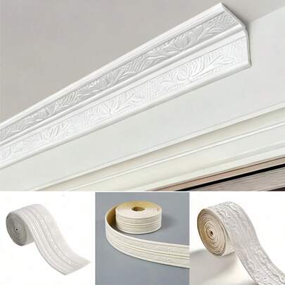 Tiras decorativas de techo 3D impermeables, cenefa de pared para decoración del hogar, adhesivo de zócalo de pared