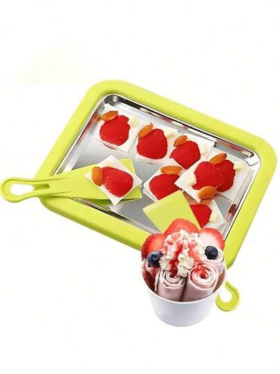 1pc Ice Cream Roller Maker With 2 Scrapers, Multi-Functional Cold Sweet Frying Food Tray For Making Ice Cream Rolls, Frozen Yogurt, Ice Pops And Ice Cream
