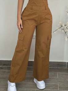 Áo vest cổ chữ V và quần ống rộng - Trang phục công sở - Màu Khaki - Xem 2