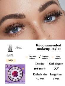 12pcs/Set C-Curl Lengthening Segmented False Eyelashes, Natural & Fluffy, Cartoon Lash Clusters, Fox Eye Lash Extension Tool, Portable Makeup Accessory, Women Cosmetic Product, Item - C - View 2