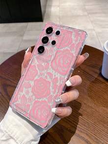 1个高级创意全屏粉色玫瑰蕾丝图案透明气囊TPU防震手机壳，适合作为节日礼物，适用于三星Galaxy S22/23/24/25/A05/A05S/A53/A54/A55及其他型号 - 彩色 - 查看 8