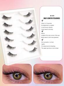 6 Pairs Natural Half-Eye Fox Eye Cat Hair 3D Fluffy Curly Elongated Invisible Transparent Stem Comfortable Lightweight Beginner Wear False Eyelashes - Half Eyelashes - View 5