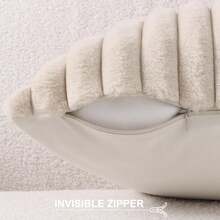 1pc Soft Faux Rabbit Fur Striped Throw Pillow Cover, Modern Decorative Sofa Cushion, Suitable For Living Room And Bedroom - Beige - View 4