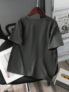 青少年男孩狼图案圆领休闲短袖T恤 - 灰色 - 查看 3