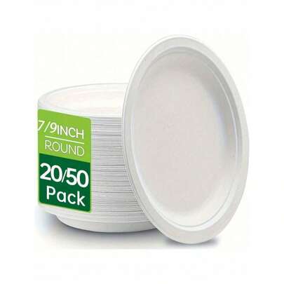 10/25/50/100pcs 7/9 Inch Compostable Paper Plates, 100% Disposable White Paper Plates Made Of Fiber, Organic, Freezer & Microwave , Waterproof Plates For Dessert, Cake, Appetizer, Suitable For Picnic, Dinner, Gathering, Party