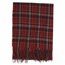 1 Piece Of Plaid Tassel Warm Casual Simple Knitted Women's Scarf Neck Scarf Couple Neck Scarf Suitable For Autumn And Winter Use - 紅酒黑加侖 - 查看 6