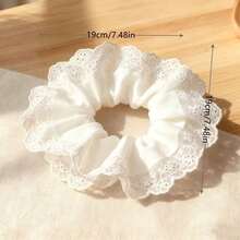 Elegant Lace Embroidered Scrunchies, Double-Layer Hair Ties, Ponytail Holder, Hair Scrunchies, Hair Accessories, Solid Color, Polyester, Suitable For All Seasons ,Scrunchy Hair Ties Makeup Home Gym Woman Accessories Head Accessories Elastic Band Hair Rubber Bands - Black - View 7